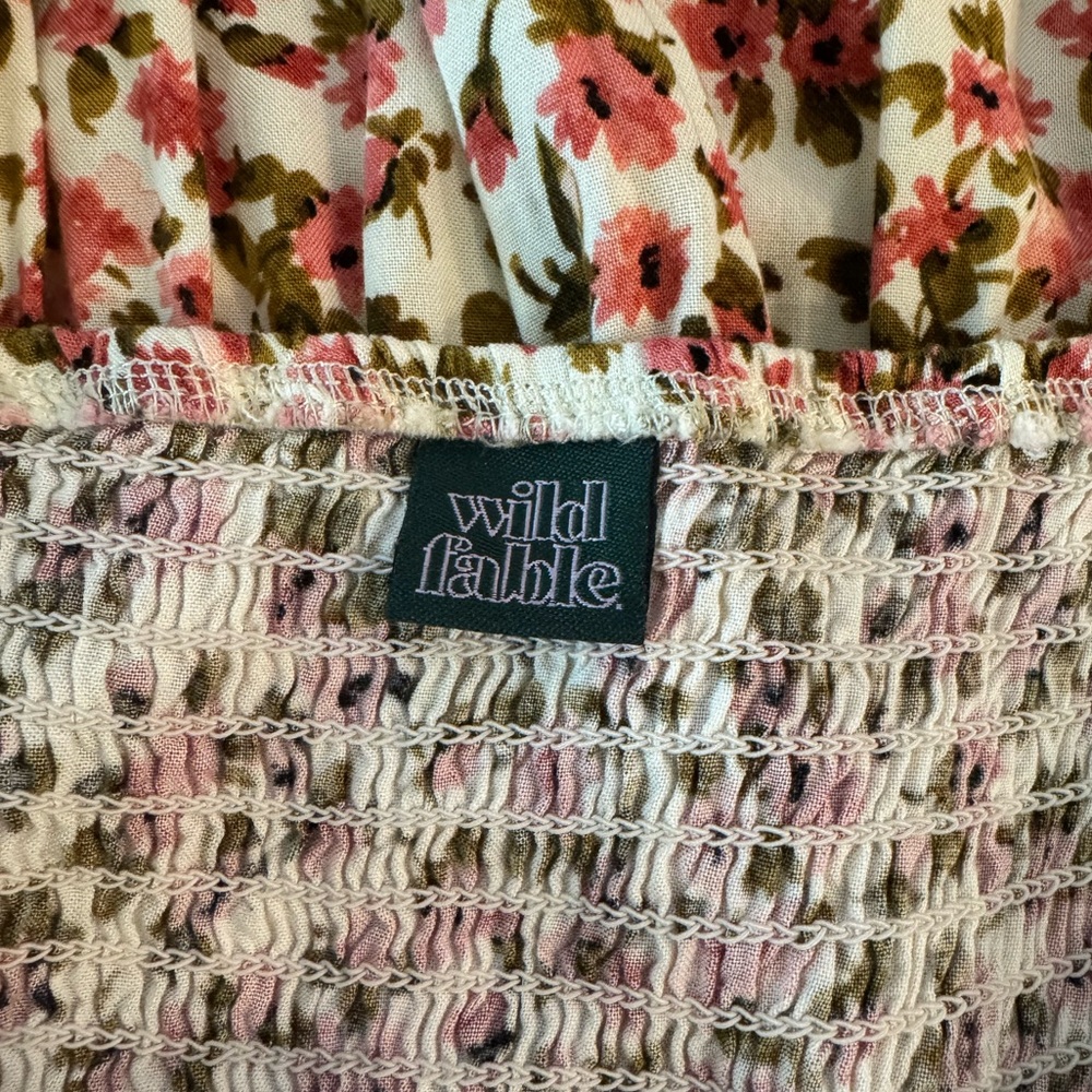 Wild Fable Coral Pink & Cream Floral Tiered Mini Dress- size L - Picture 10 of 15